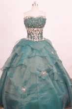 Popular ball gown strapless floor-length organza appliques dark green quinceanera dresses FA-X-170