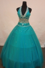 Pretty Ball Gown Halter TopFloor-length Quinceanera Dresses Appliques with Beading Style FA-Z-0194