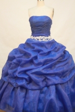 Pretty Ball gown Strapless Floor-length Organza Royal Blue Quinceanera Dresses Embroidery with Beading Style FA-Y-0011