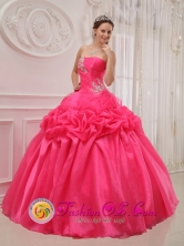 Ruched and Beading For 2013 Guaimaca Honduras Popular Hot Pink Quinceanera Dress With Taffeta and organza  Style QDZY394FOR