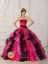 Ruffles Strapless Multi-color 2013  San Lorenzo Honduras Quinceanera Gowns With Appliques Tulle For Sweet 16 Style QDZY470FOR 