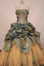 Sweet Ball Gown Strapless Floor-Length Olive Green Appliques and Beading Quinceanera Dresses Style FA-S-198