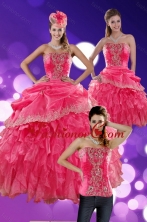 The Most Popular 2015 Hot Pink Quince Dresses with Ruffles and Appliques XFNAO068TZA1FOR
