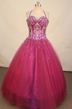 Wonderful ball gown halter top and sweetheart-neck floor-length quinceanera dress TD2470
