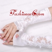 Elegant Satin Fingerless Elbow Length Bridal Gloves With Lace Appliques ACCGL12FOR