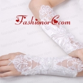 Fabulous Satin Fingerless Elbow Length Bridal Gloves With Appliques ACCGL08FOR