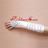 Satin Fingerless Elbow Length  Bridal Gloves With Beading And Ruching ACCGL10FOR