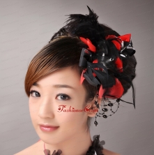 Fully Handmade Romantic Headpiece Red and Black With Feather For Party TH046FOR