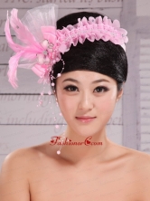 Lovely Imitation Pearls and Feather Decorate Tulle Headpices For Cocktail XTH080FOR