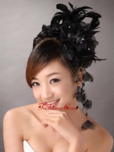 Luxurious Black Feather and Tulle With Beaded Decorate For Party TH058FOR
