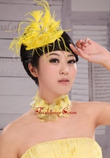Pretty Yellow Beading Feather Flower Women s Fascinators For Party XTH098FOR