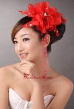 Red Chiffon Bud Silk Flowers With Beading For Party  TH054FOR
