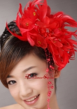 Red Custom Made Headpieces With Beaded Decorate Feather TH056FOR