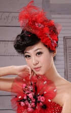 Red Hairpins Birdcage Veils Tulle Feather Outdoor and Special Occasion and Outdoor XTH018FOR