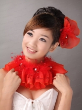 Red Organza Hearpices With Imitation Feather Rhinestones Decorate TH064FOR