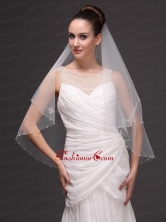 2 Layers Tulle With Pearls Fingertip Veil HM1905FOR