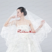 Classic One-Tier Lace Appliques Edge Wedding Veil  ACCWEIL019FOR