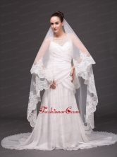Lace Appliques One-tier Cathedral Tulle Popular Wedding Veil HM8898FOR