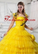 Beautiful Yellow Tulle Quinceanera Jacket with Appliques and Ruffles ACCJA114FOR