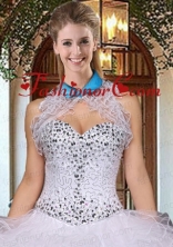 Exquisite Organza Blue Sleeveless Quinceanera Jacket With Ruffles ACCJA001FOR
