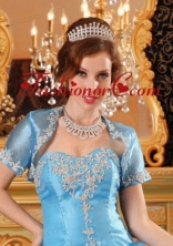 Fashionable Open Front Appliques Baby Blue Quinceanera Jacket ACCJA042FOR