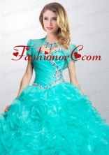 Gorgeous Turquoise Organza Quinceanera Jacket with Ruffles and Beading ACCJA123FOR