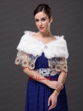 Hottest Faux Fur V Neck Prom White Rhinestone Wraps  Shawls RR0915039FOR