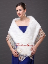 Lace V Neck Faux Fur Stylish White Formal Occasions Wraps RR0915032FOR