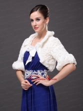 White Faux Fur Bowknot Fold over Collar Prom Jacket RR0915033FOR