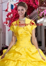 Yellow Taffeta Open Front Special Occasion Quinceanera Jacket with Beading ACCJA034FOR