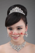 Alloy And Clear Colorful Rhinestone Jewelry Set With Crown Necklace And Earrings ACCJSET020FOR
