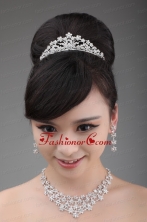 Alloy Rhinestone Intensive Flower Jewelry Set With Crown Necklace And Earrings ACCJSET018FOR