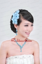 Blue Crystal Round Shaped Jewelry Set Including Necklace And Headflower ACCJSET064FOR