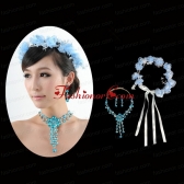 Blue Flowers Rhinestone Jewelry Set Including Necklace And Earrings ACCJSET192FOR
