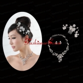 Butterfuly Rhinestone and Pearl Necklace Headpiece Wedding Jewelry Set ACCJSET191FOR