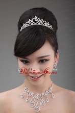 Elegant Rhinestone Wedding Jewelry Set Including Drop Earrings Crown And Necklace ACCJSET014FOR