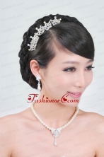 Gorgeous Alloy With Rhinestone Pearls Jewelry Set Including Necklace Earrings and Tiara ACCJSET112FOR