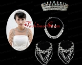 Imitation Pearl Necklace Earing and Tiara Jewelry Sets ACCJSET228FOR