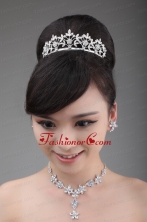 Intensive Flower Rhinestone Alloy Jewelry Set With Crown Necklace And Earrings ACCJSET016FOR
