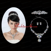 Multi Color Crystal Round Shaped Jewelry Set Including Necklace,Tiara ACCJSET171FOR