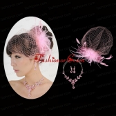 Pink Luxurious Rhinestone Ladies Jewelry Set Including Necklace And Headpiece ACCJSET219FOR