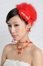 Red Luxurious Rhinestone Ladies Jewelry Set Including Necklace And Headpiece ACCJSET217FOR