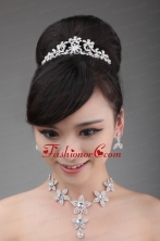 Rhinestone Jewelry Set Including Necklace Crown And Earrings With Intensive Flower ACCJSET011FOR