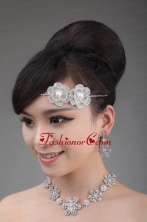 Round Shape Pearl and Alloy and Rhinestone Tiara and Necklace ACCJSET030FOR