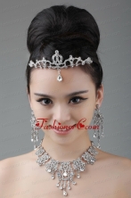 Vintage Style Rhinestone Alloy Jewelry Set Including Crown Necklace And Earrings ACCJSET001FOR