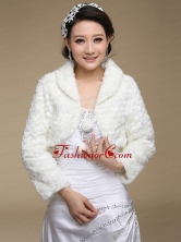 Faux Fur Open Front Modest Wedding Shawl in White ACCWRP019FOR