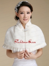 Ivory Faux Fur Shawl With Button Front Closure ACCWRP002FOR
