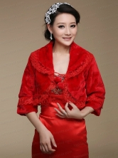 Red Faux Fur Bridal Shawl With Open Front ACCWRP024FOR