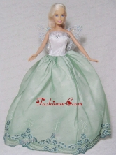 Apple Green And White Gown With Embroidery For Quinceanera Doll Babidf341for
