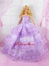 Beautiful Lilac Gown With Lace Dress For Noble Quinceanera Babidf155for